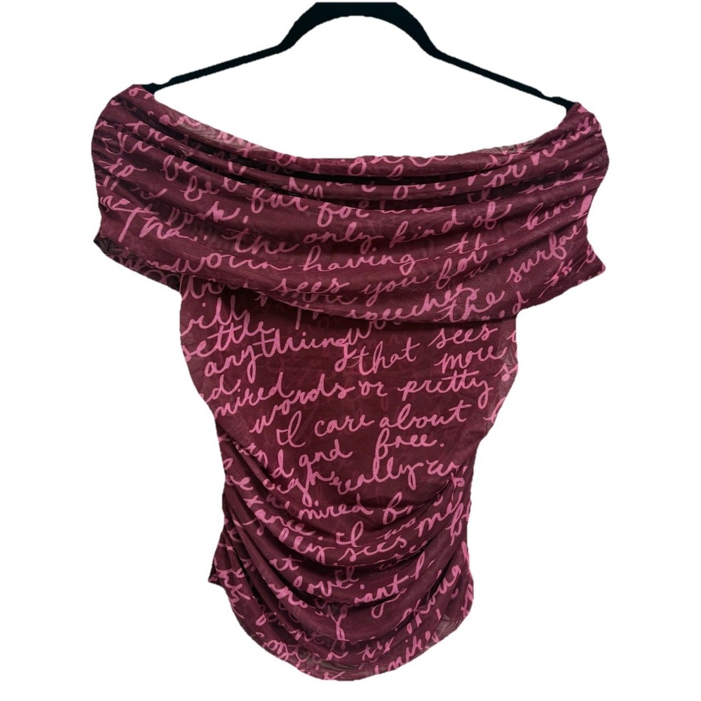 Maeve Anthropologie Mesh Script Print Draped Cowl Neck Ruched Tank Top S